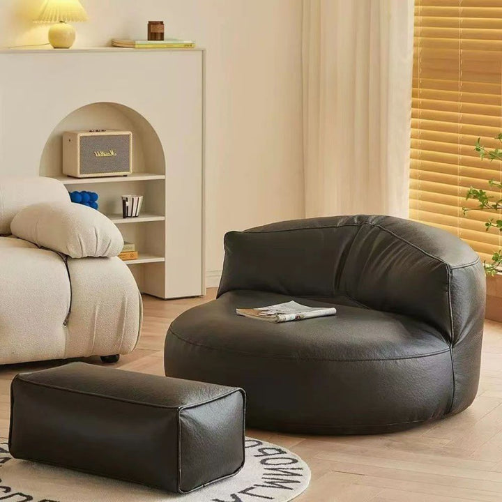 Zeitgenössischer Retro-Mikrofaser-Leder-EPS-Halbkreis-Bohnenbeutellazy-Sofa-Fußstütze Rückenlehne für Wohnzimmer 