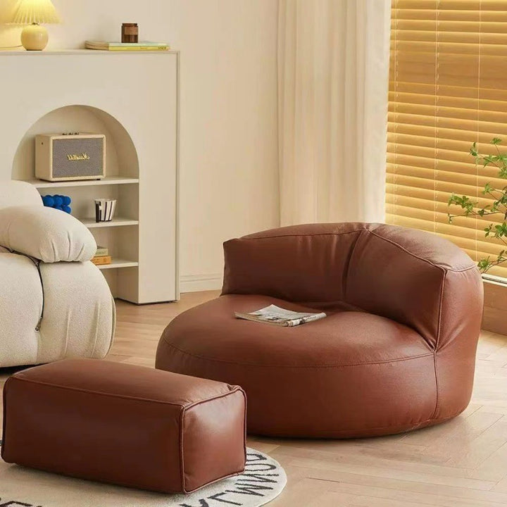 Zeitgenössischer Retro-Mikrofaser-Leder-EPS-Halbkreis-Bohnenbeutellazy-Sofa-Fußstütze Rückenlehne für Wohnzimmer 