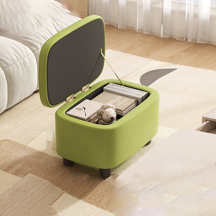 Contemporary Scandinavian Artificial Leather Wood Sponge Rectangular Storage Footstool Backless For Entryway