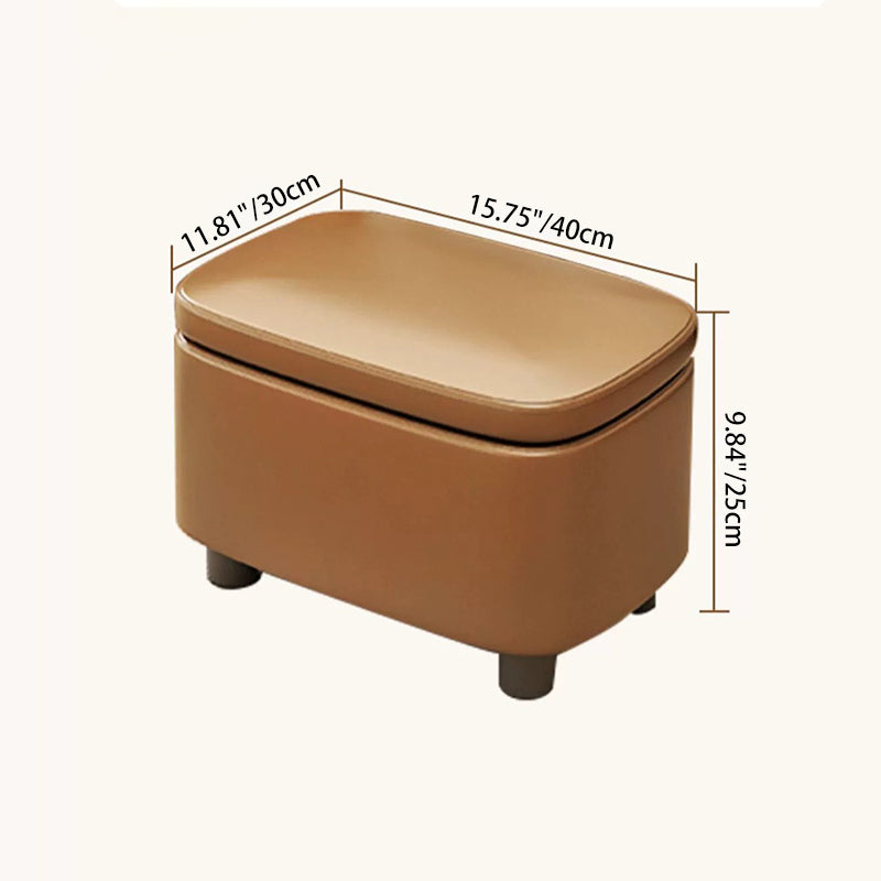Contemporary Scandinavian Oil Waxed Leather Wood Sponge Rectangular Storage Footstool Backless For Entryway