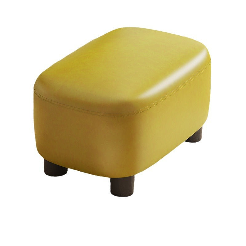 Contemporary Scandinavian Oil Waxed Leather Wood Sponge Rectangular Storage Footstool Backless For Entryway