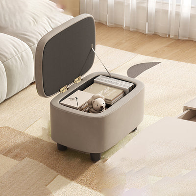 Contemporary Scandinavian Oil Waxed Leather Wood Sponge Rectangular Storage Footstool Backless For Entryway
