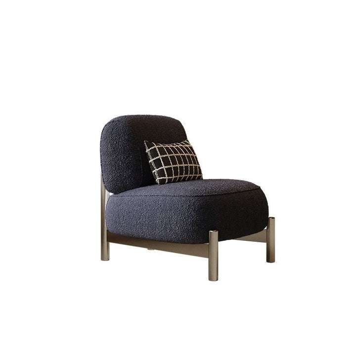 Sillón auxiliar cuadrado contemporáneo nórdico de tela sherpa, madera, acero al carbono, acero inoxidable y esponja con respaldo para sala de estar 
