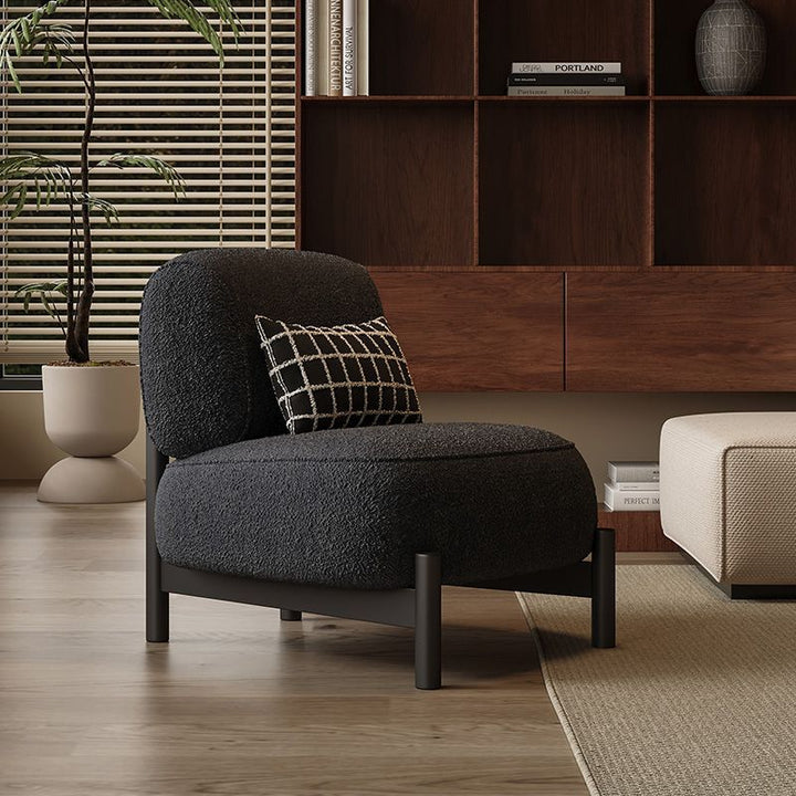 Chaise d'appoint carrée contemporaine en laine d'agneau nordique en bois acier au carbone acier inoxydable éponge dossier pour salon 