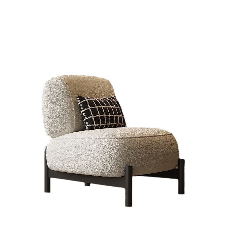 Sillón auxiliar cuadrado contemporáneo nórdico de tela sherpa, madera, acero al carbono, acero inoxidable y esponja con respaldo para sala de estar 