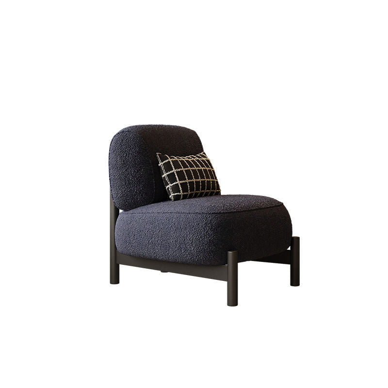 Sillón auxiliar cuadrado contemporáneo nórdico de tela sherpa, madera, acero al carbono, acero inoxidable y esponja con respaldo para sala de estar 