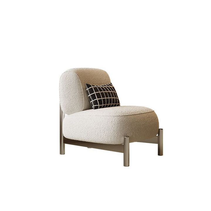Sillón auxiliar cuadrado contemporáneo nórdico de tela sherpa, madera, acero al carbono, acero inoxidable y esponja con respaldo para sala de estar 