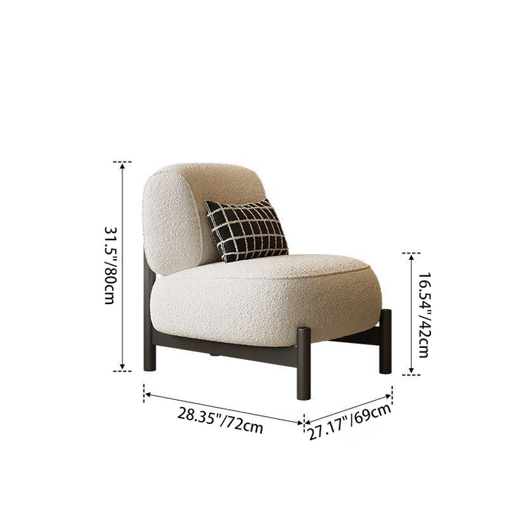 Sillón auxiliar cuadrado contemporáneo nórdico de tela sherpa, madera, acero al carbono, acero inoxidable y esponja con respaldo para sala de estar 