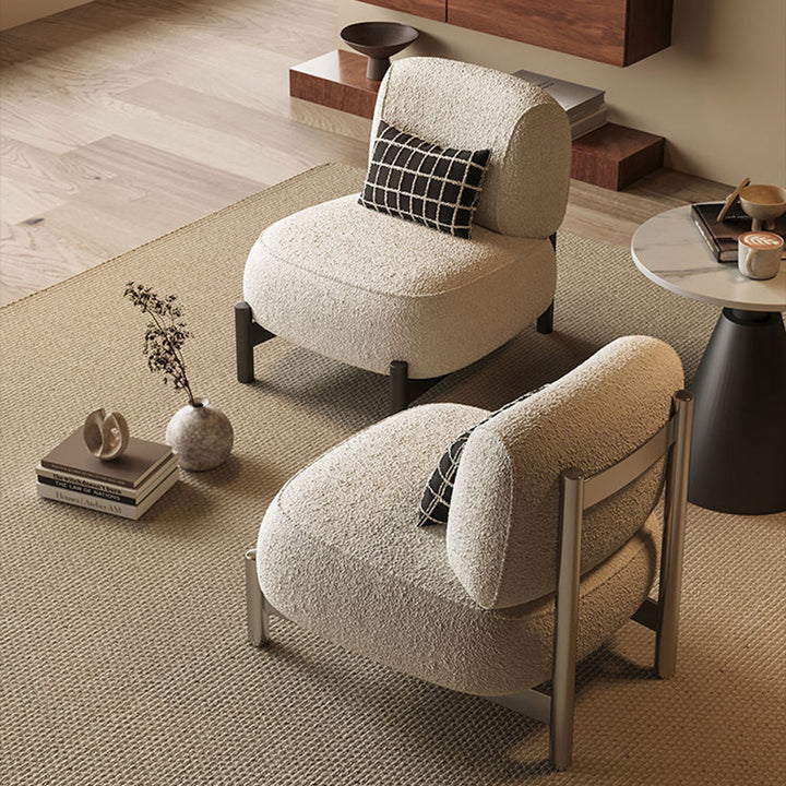 Chaise d'appoint carrée contemporaine en laine d'agneau nordique en bois acier au carbone acier inoxydable éponge dossier pour salon 