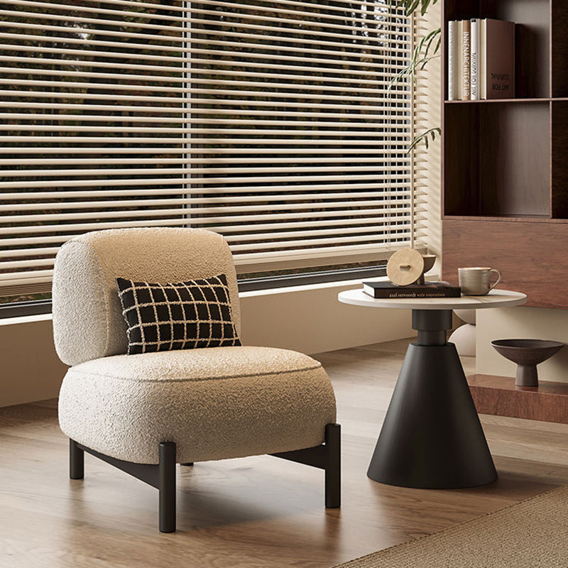 Sillón auxiliar cuadrado contemporáneo nórdico de tela sherpa, madera, acero al carbono, acero inoxidable y esponja con respaldo para sala de estar 