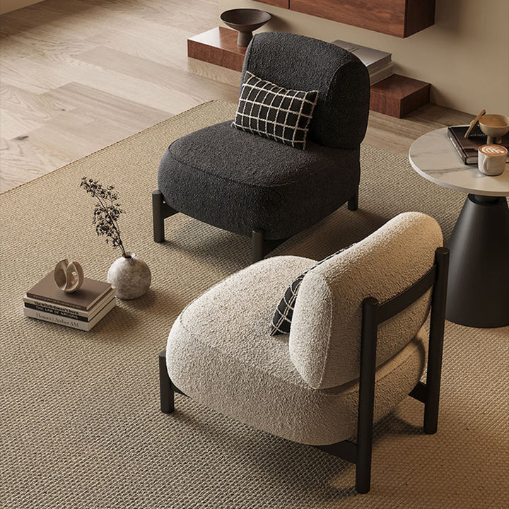 Sillón auxiliar cuadrado contemporáneo nórdico de tela sherpa, madera, acero al carbono, acero inoxidable y esponja con respaldo para sala de estar 