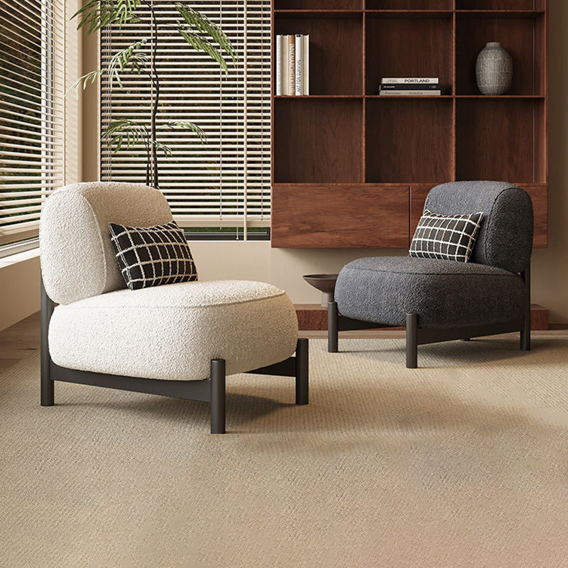 Sillón auxiliar cuadrado contemporáneo nórdico de tela sherpa, madera, acero al carbono, acero inoxidable y esponja con respaldo para sala de estar 
