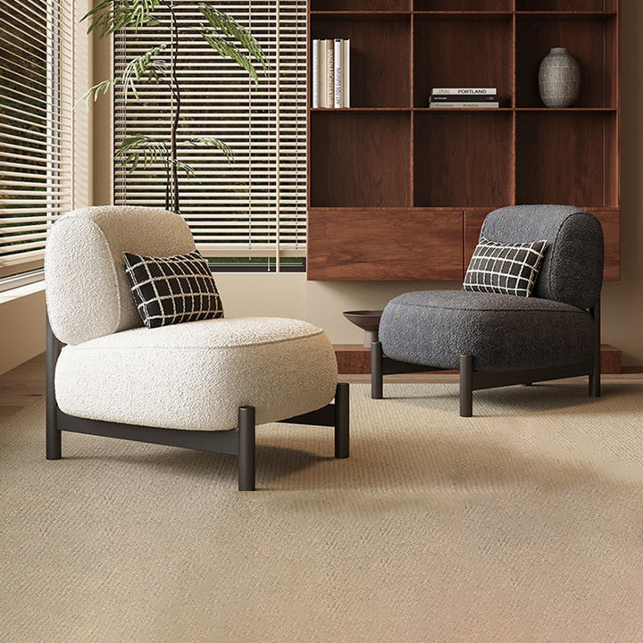 Sillón auxiliar cuadrado contemporáneo nórdico de tela sherpa, madera, acero al carbono, acero inoxidable y esponja con respaldo para sala de estar 
