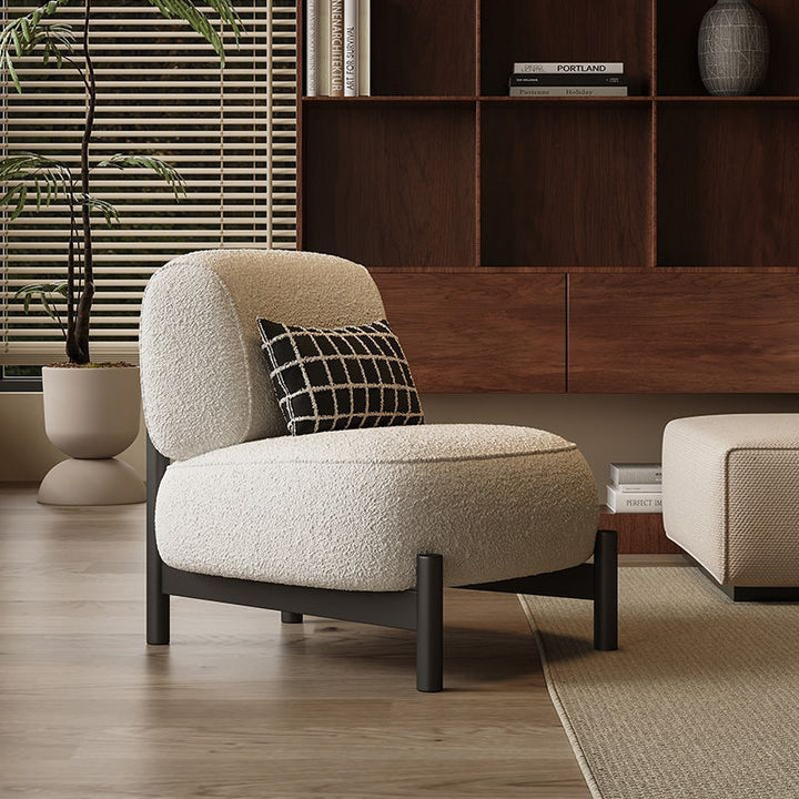 Chaise d'appoint carrée contemporaine en laine d'agneau nordique en bois acier au carbone acier inoxydable éponge dossier pour salon 