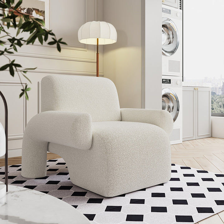 Contemporain Nordic Lambswool Bois Éponge Carré Accent Chaise Dossier Accoudoir Pour Salon 