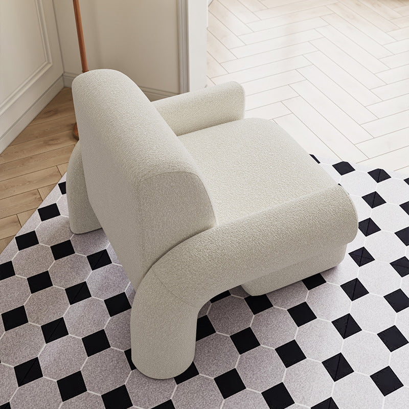 Contemporáneo Nórdico de Lana de Cordero Madera Esponja Silla Cuadrada de Acento Respaldo Apoyabrazos Para Sala de Estar 