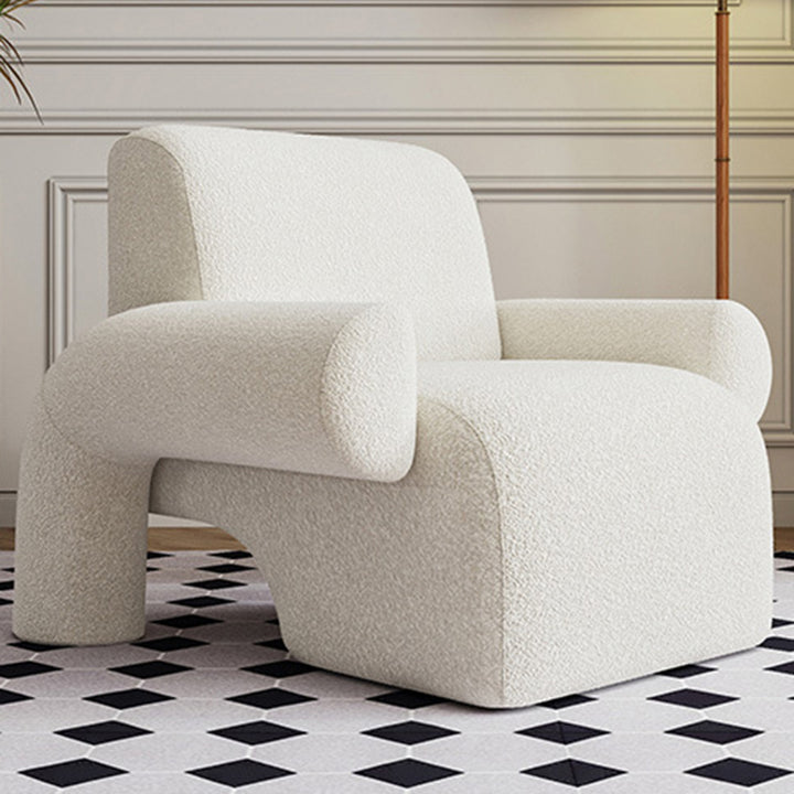 Contemporary Nordic Sherpa Fabric Wood Sponge Square Accent Chair Backrest Armrest For Living Room