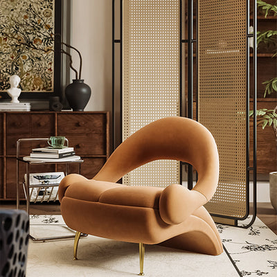 Modern Art Deco Velvet Iron Sponge Oval Sloping Headphone-Shape Leisure Accent Chair Backrest For Living Room