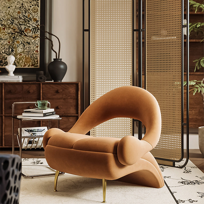Modern Art Deco Velvet Iron Sponge Oval Sloping Headphone-Shape Leisure Accent Chair Backrest For Living Room