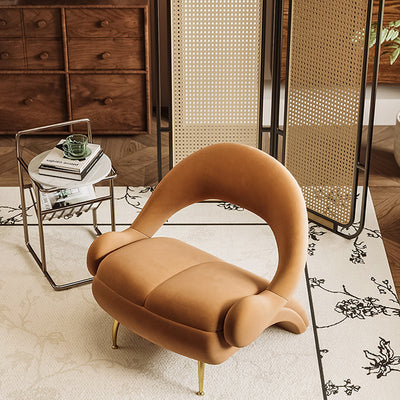 Modern Art Deco Velvet Iron Sponge Oval Sloping Headphone-Shape Leisure Accent Chair Backrest For Living Room