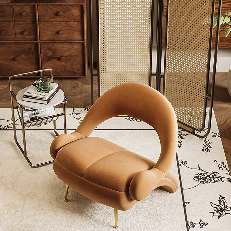 Modern Art Deco Velvet Iron Sponge Oval Sloping Headphone-Shape Leisure Accent Chair Backrest For Living Room