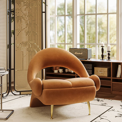 Modern Art Deco Velvet Iron Sponge Oval Sloping Headphone-Shape Leisure Accent Chair Backrest For Living Room