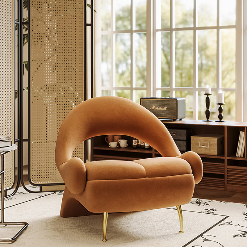 Modern Art Deco Velvet Iron Sponge Oval Sloping Headphone-Shape Leisure Accent Chair Backrest For Living Room