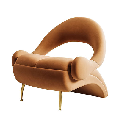 Modern Art Deco Velvet Iron Sponge Oval Sloping Headphone-Shape Leisure Accent Chair Backrest For Living Room