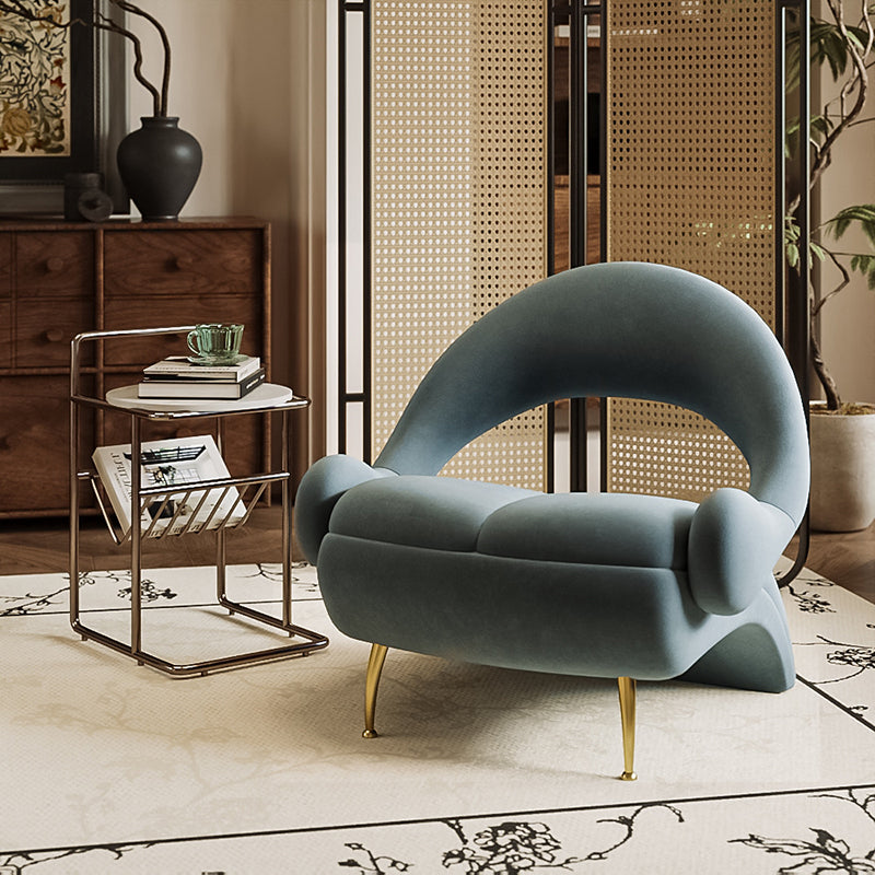 Modern Art Deco Velvet Iron Sponge Oval Sloping Headphone-Shape Leisure Accent Chair Backrest For Living Room