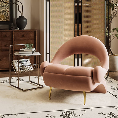 Modern Art Deco Velvet Iron Sponge Oval Sloping Headphone-Shape Leisure Accent Chair Backrest For Living Room