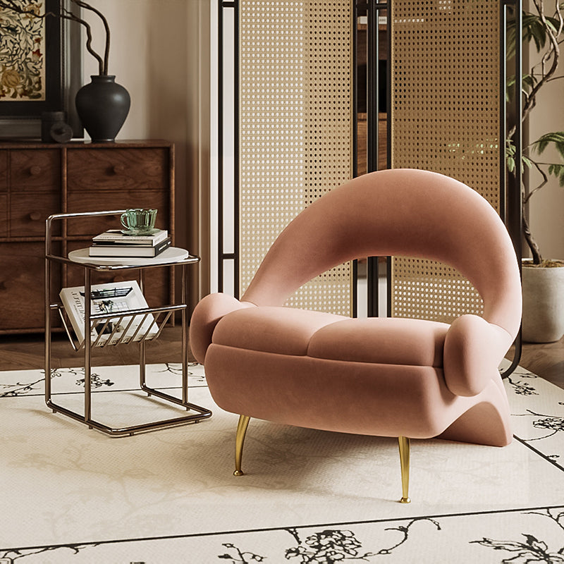 Modern Art Deco Velvet Iron Sponge Oval Sloping Headphone-Shape Leisure Accent Chair Backrest For Living Room