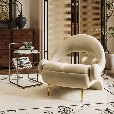 Modern Art Deco Velvet Iron Sponge Oval Sloping Headphone-Shape Leisure Accent Chair Backrest For Living Room
