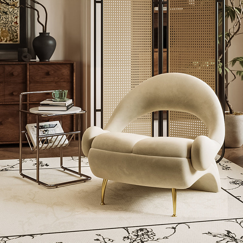 Modern Art Deco Velvet Iron Sponge Oval Sloping Headphone-Shape Leisure Accent Chair Backrest For Living Room