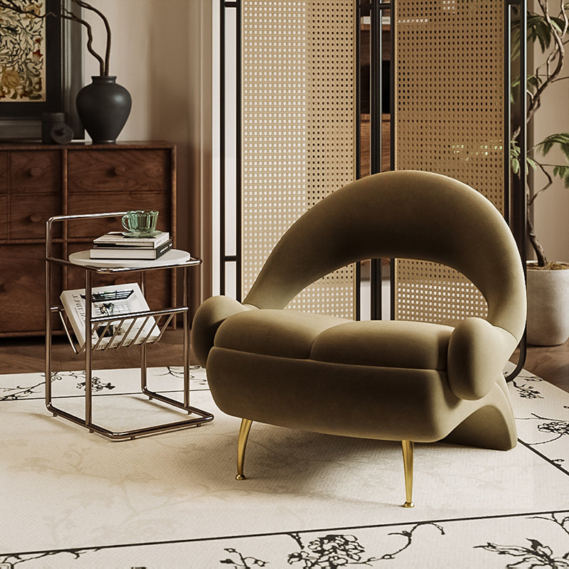 Modern Art Deco Velvet Iron Sponge Oval Sloping Headphone-Shape Leisure Accent Chair Backrest For Living Room