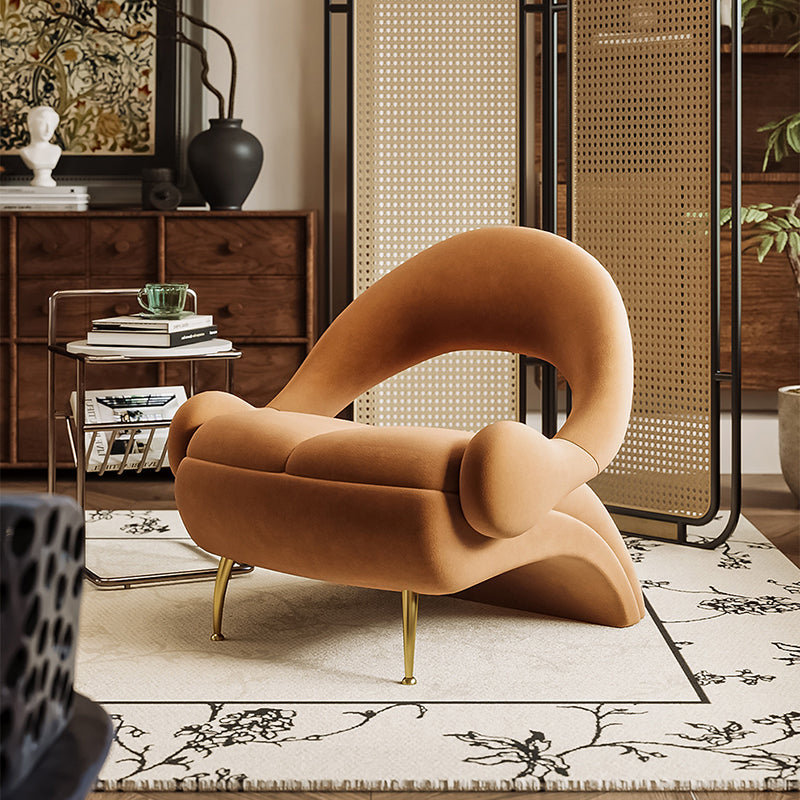 Modern Art Deco Velvet Iron Sponge Oval Sloping Headphone-Shape Leisure Accent Chair Backrest For Living Room