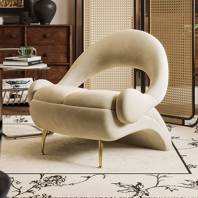 Modern Art Deco Velvet Iron Sponge Oval Sloping Headphone-Shape Leisure Accent Chair Backrest For Living Room