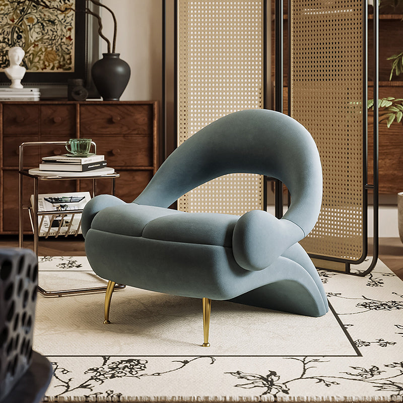 Modern Art Deco Velvet Iron Sponge Oval Sloping Headphone-Shape Leisure Accent Chair Backrest For Living Room