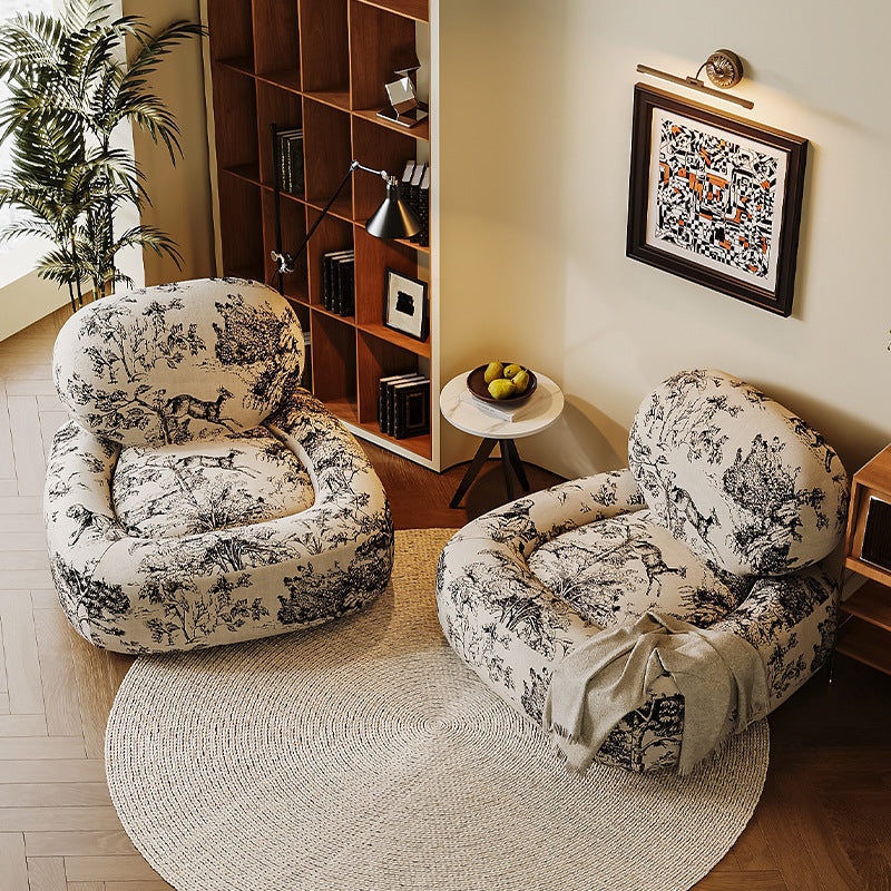 Conjunto de Silla y Mesa Cuadrada con Estampado de Cara de Jungla en Tela Tradicional Francesa con Madera y Esponja para Sala de Estar 