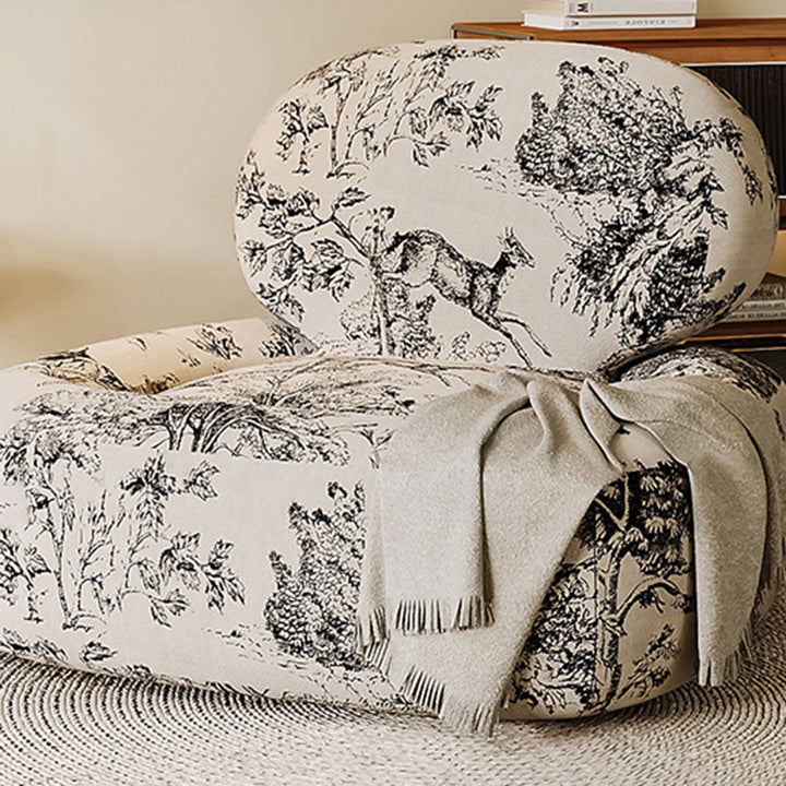 Conjunto de Silla y Mesa Cuadrada con Estampado de Cara de Jungla en Tela Tradicional Francesa con Madera y Esponja para Sala de Estar 