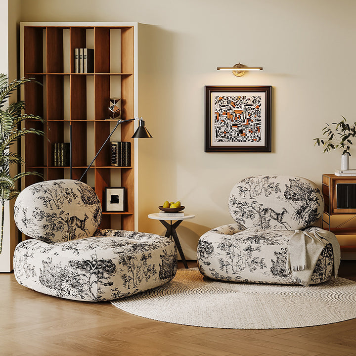 Conjunto de Silla y Mesa Cuadrada con Estampado de Cara de Jungla en Tela Tradicional Francesa con Madera y Esponja para Sala de Estar 