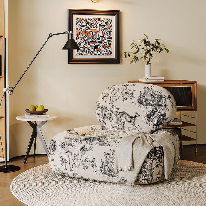 Ensemble de chaise d'accent et table pour salon avec impression de visage de jungle en tissu traditionnel français, bois, éponge 