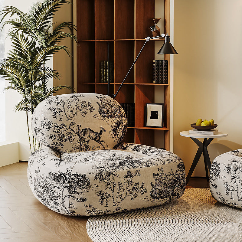 Conjunto de Silla y Mesa Cuadrada con Estampado de Cara de Jungla en Tela Tradicional Francesa con Madera y Esponja para Sala de Estar 