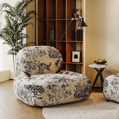 Traditional French Fabric Wood Sponge Jungle Face Printing Square Accent Chair & Table Set For Living Room