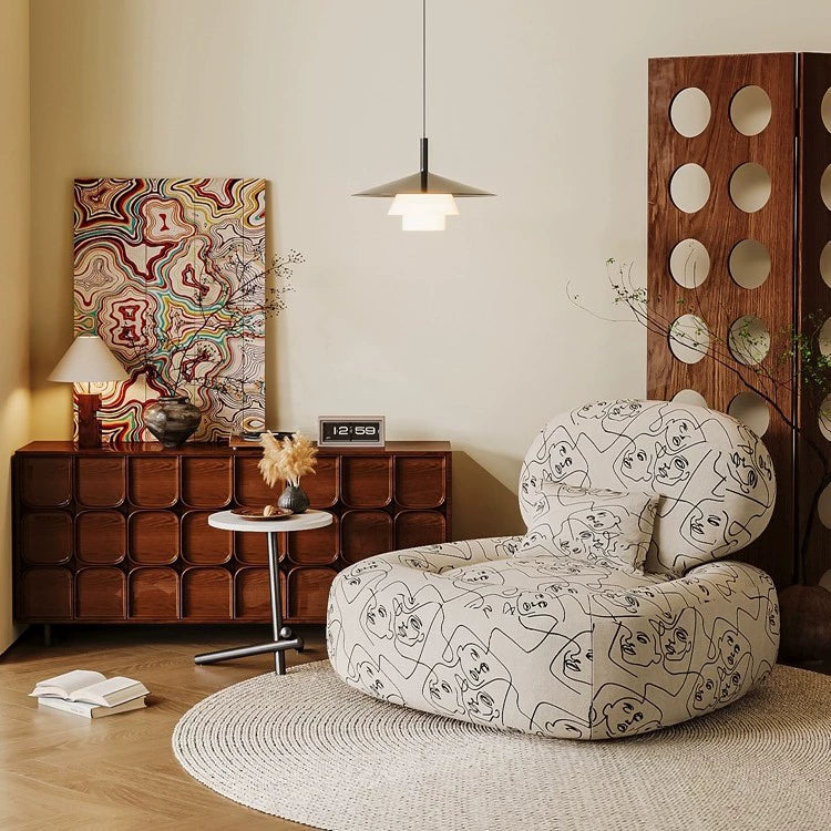 Conjunto de Silla y Mesa Cuadrada con Estampado de Cara de Jungla en Tela Tradicional Francesa con Madera y Esponja para Sala de Estar 
