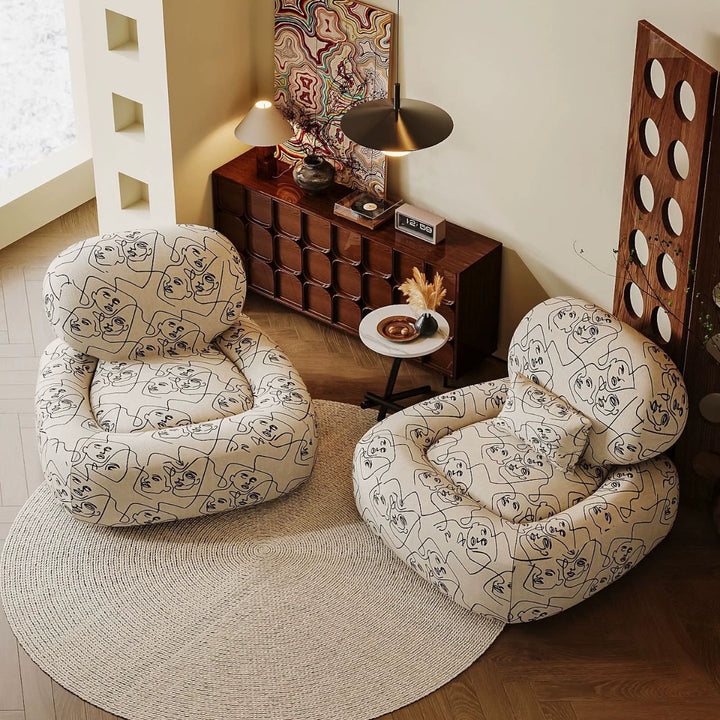 Conjunto de Silla y Mesa Cuadrada con Estampado de Cara de Jungla en Tela Tradicional Francesa con Madera y Esponja para Sala de Estar 