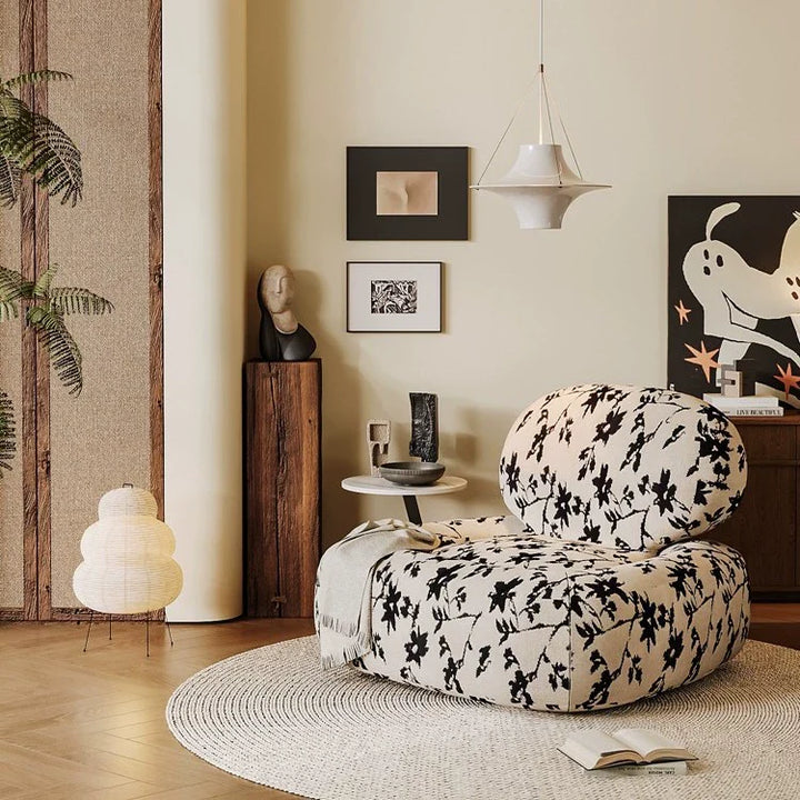 Conjunto de Silla y Mesa Cuadrada con Estampado de Cara de Jungla en Tela Tradicional Francesa con Madera y Esponja para Sala de Estar 