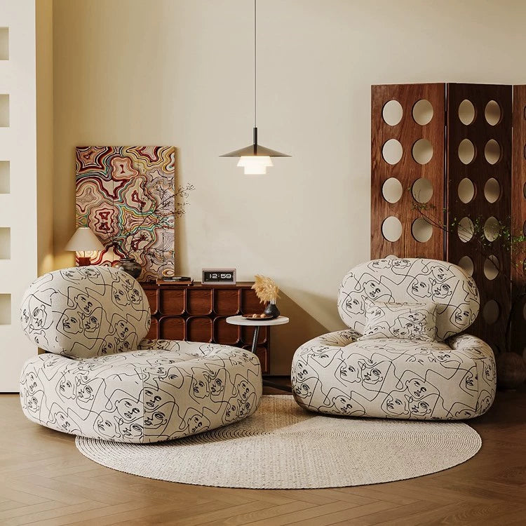 Conjunto de Silla y Mesa Cuadrada con Estampado de Cara de Jungla en Tela Tradicional Francesa con Madera y Esponja para Sala de Estar 