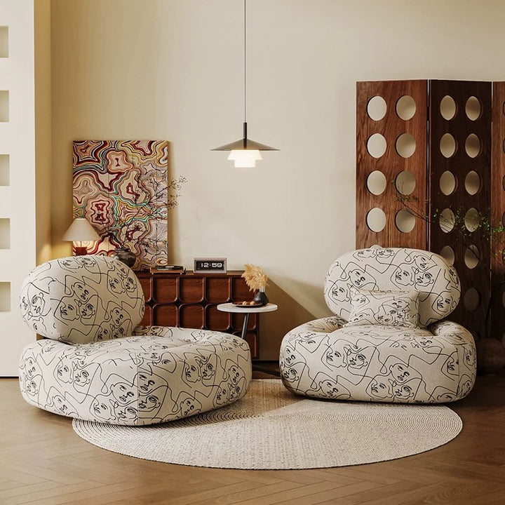 Ensemble de chaise d'accent et table pour salon avec impression de visage de jungle en tissu traditionnel français, bois, éponge 