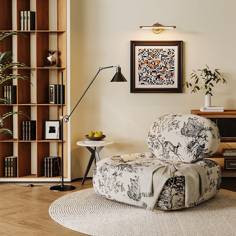 Conjunto de Silla y Mesa Cuadrada con Estampado de Cara de Jungla en Tela Tradicional Francesa con Madera y Esponja para Sala de Estar 