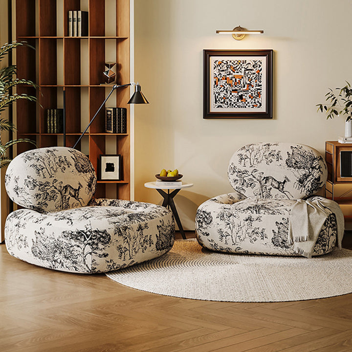 Ensemble de chaise d'accent et table pour salon avec impression de visage de jungle en tissu traditionnel français, bois, éponge 